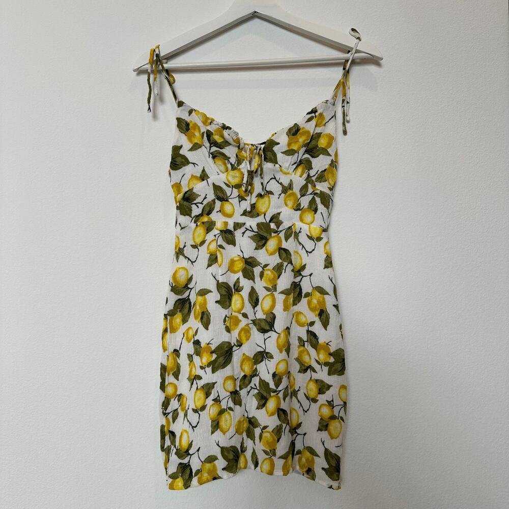 Skylar + Madison lemon yellow print self tie dress small